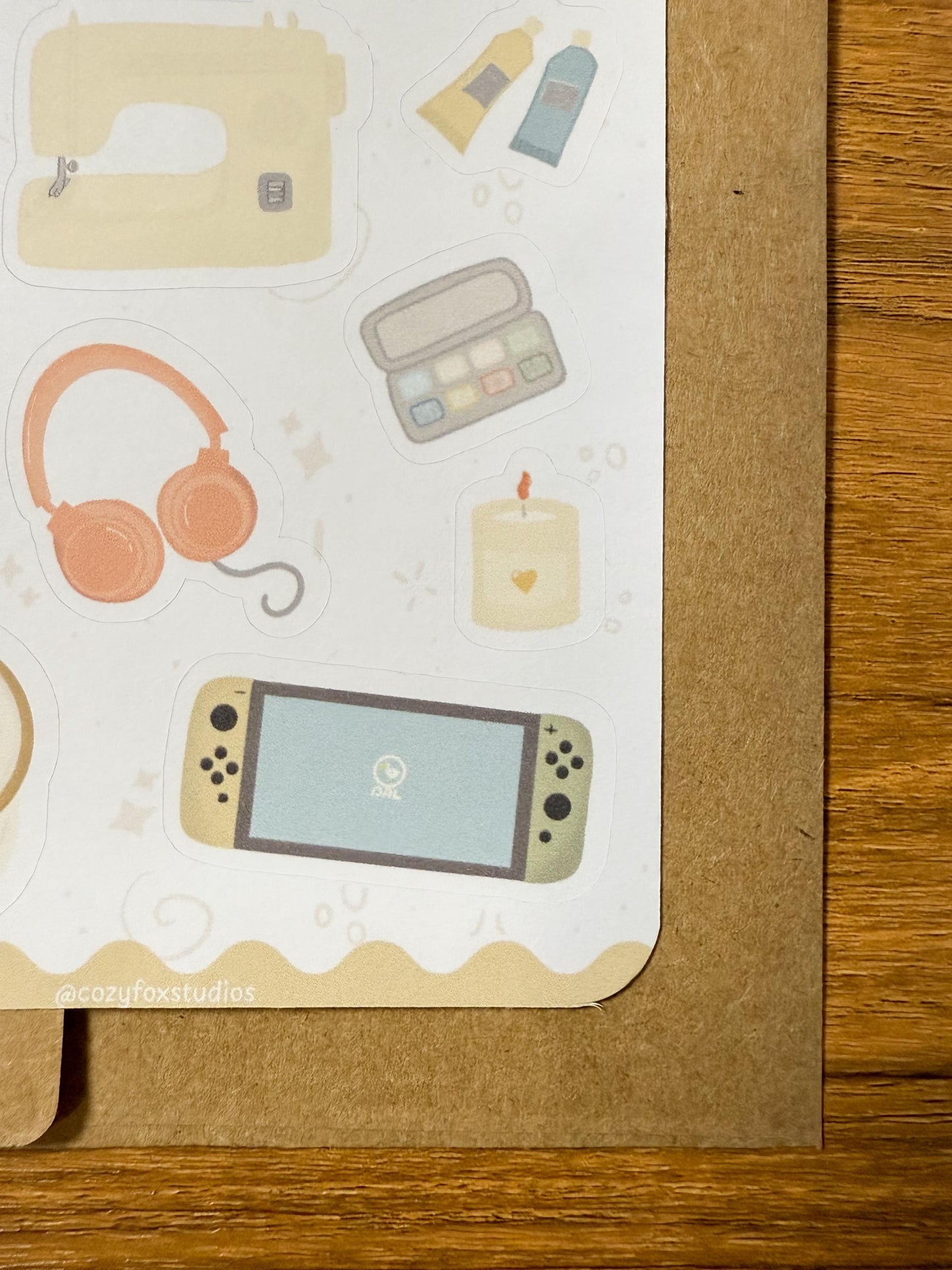 Cozy Hobbies Sticker Sheet: Sewing, Knitting, Gaming
