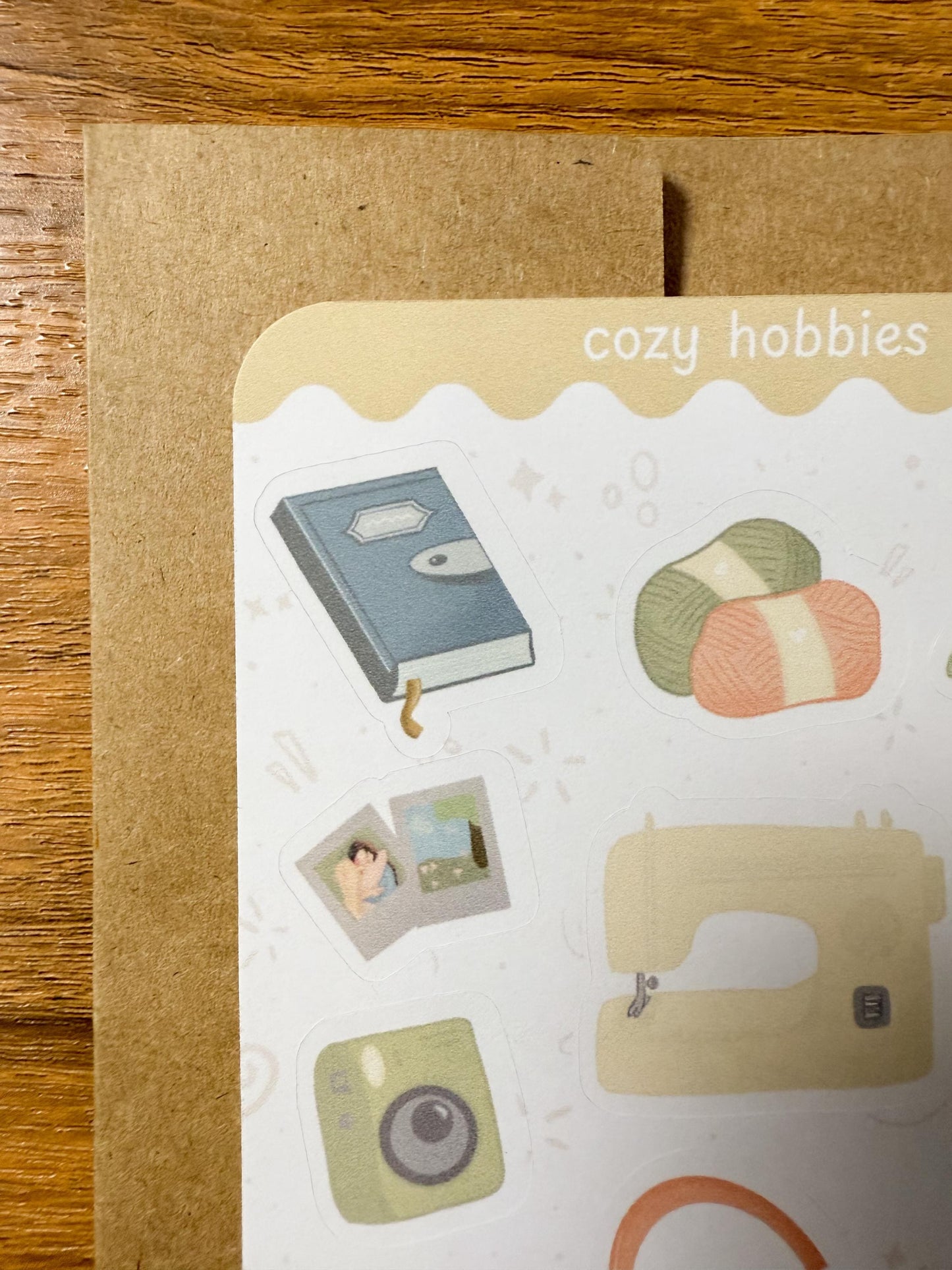 Cozy Hobbies Sticker Sheet: Sewing, Knitting, Gaming