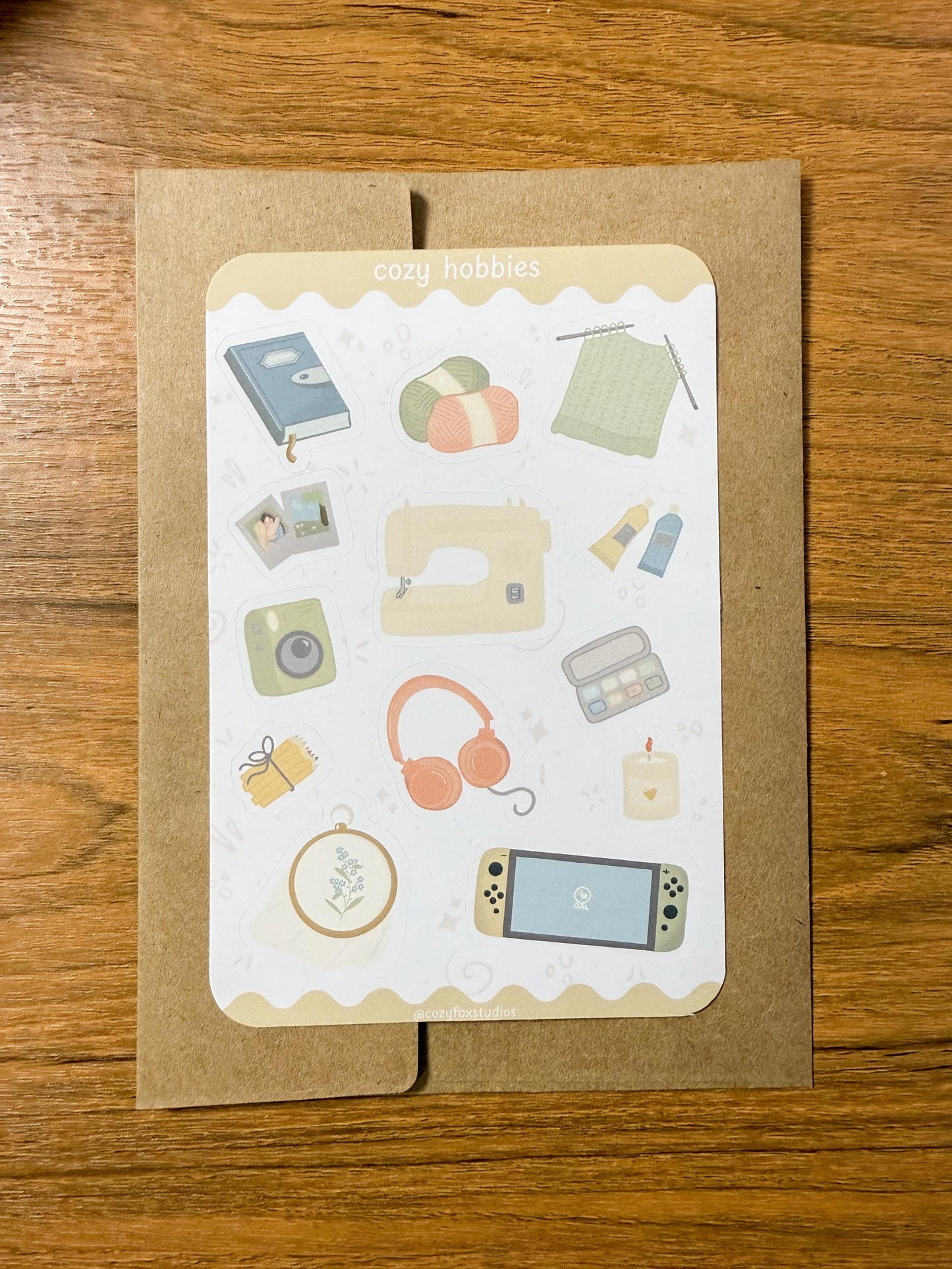 Cozy Hobbies Sticker Sheet: Sewing, Knitting, Gaming
