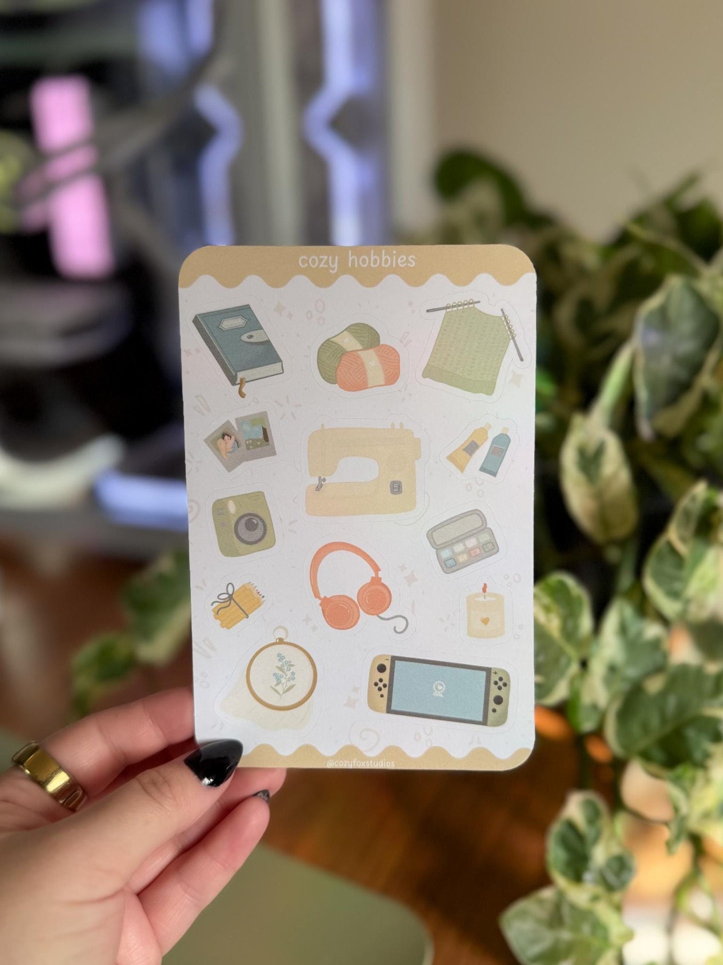 Cozy Hobbies Sticker Sheet: Sewing, Knitting, Gaming