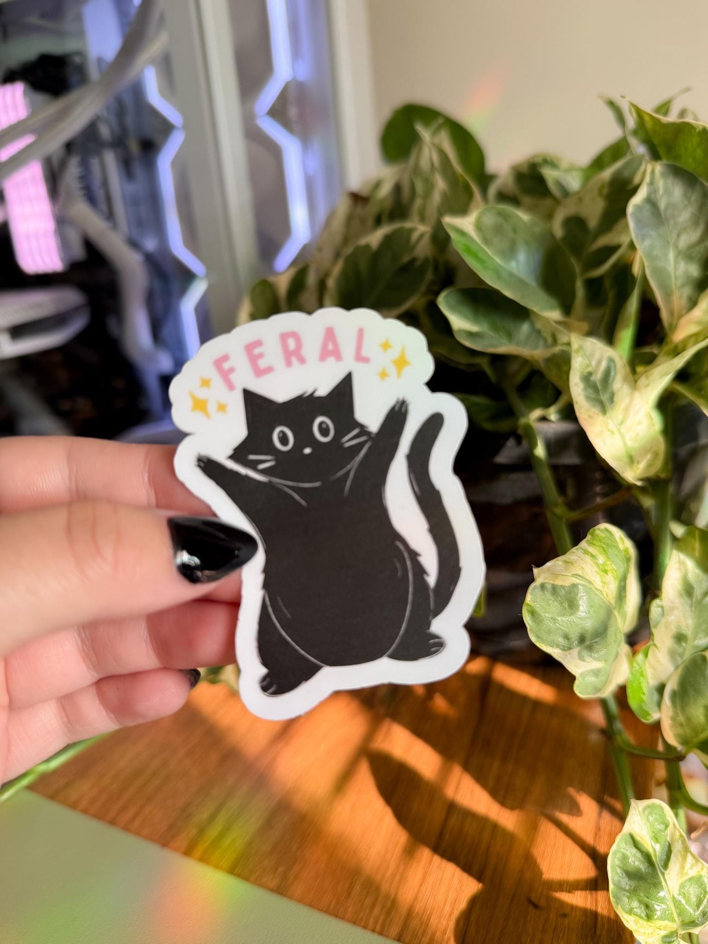 Black Cat Sticker – Feral Cat Aesthetic Vinyl Sticker for Journals