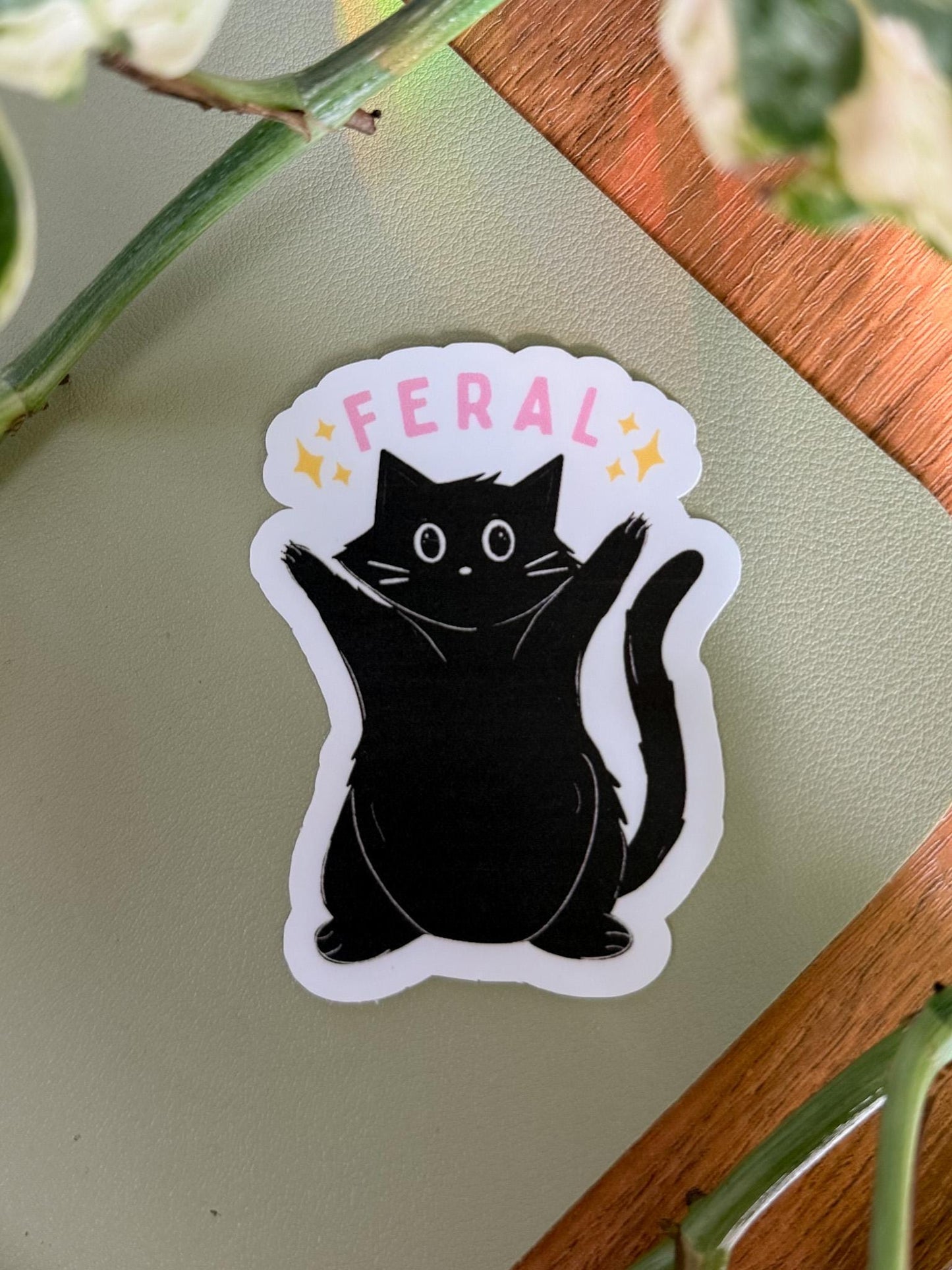 Black Cat Sticker – Feral Cat Aesthetic Vinyl Sticker for Journals