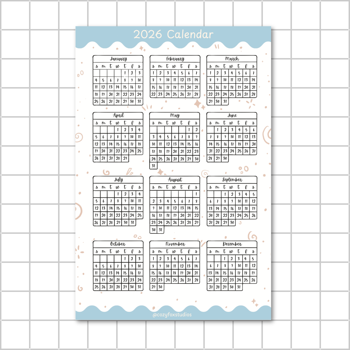 2026 Monthly Calendar Stickers - Stickers for Bullet Journaling, Planning