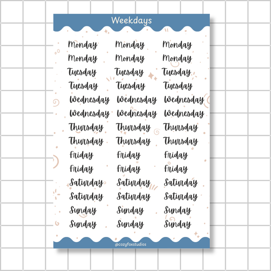 Weekday Title Stickers - Stickers for Bullet Journaling, Planning