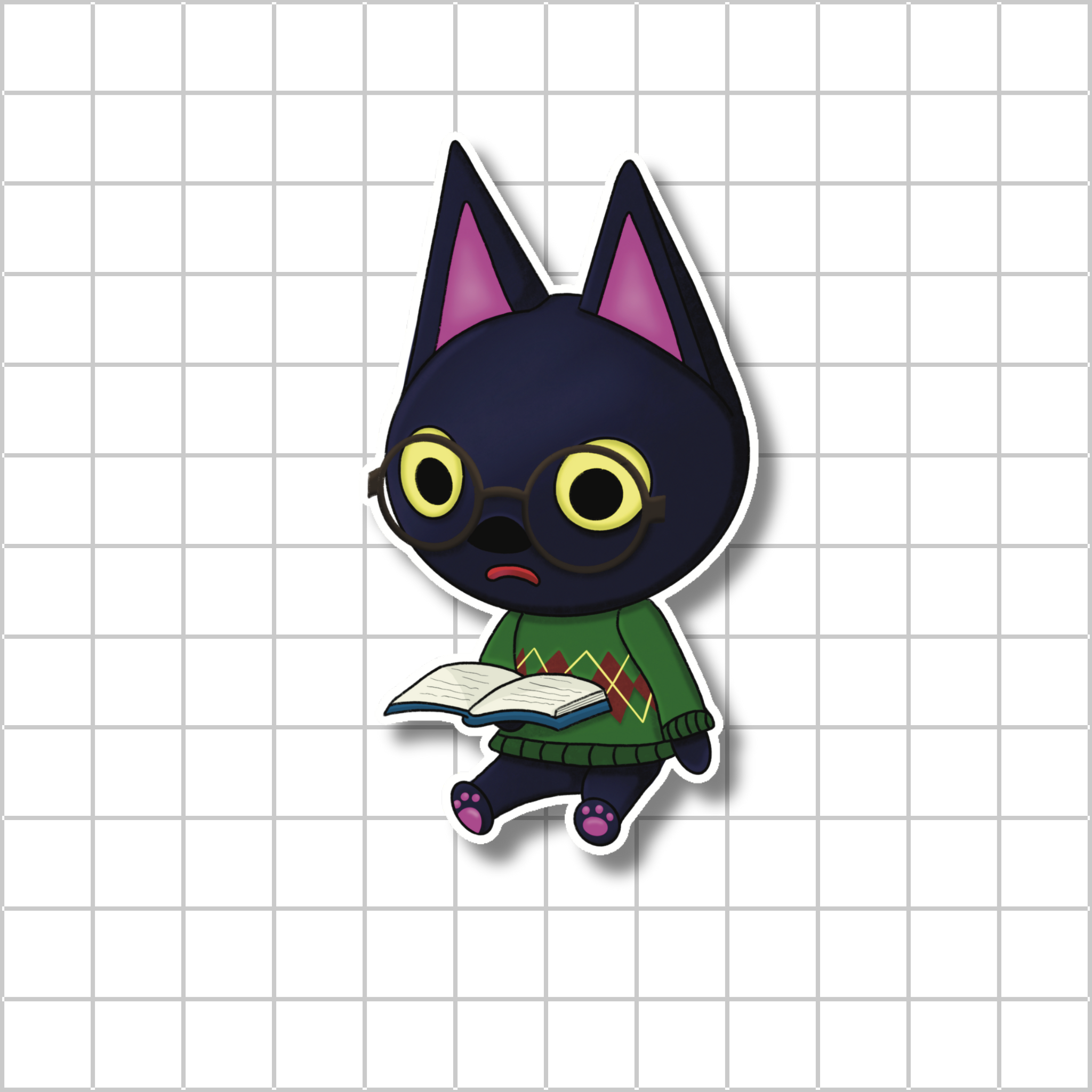 Kiki Cozy Reading 📖 - Animal Crossing Dye Cut Sticker