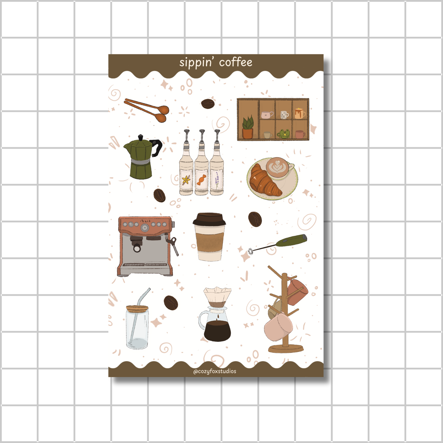 Sippin' Coffee Sticker Sheet - Journaling Stickers