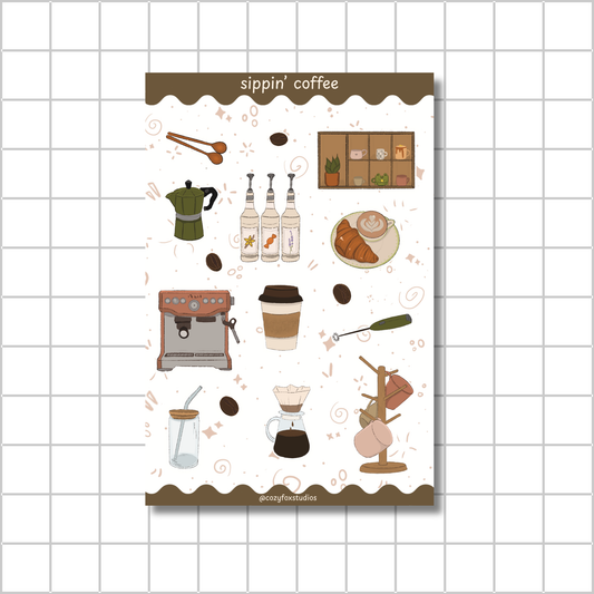 Sippin' Coffee Sticker Sheet - Journaling Stickers