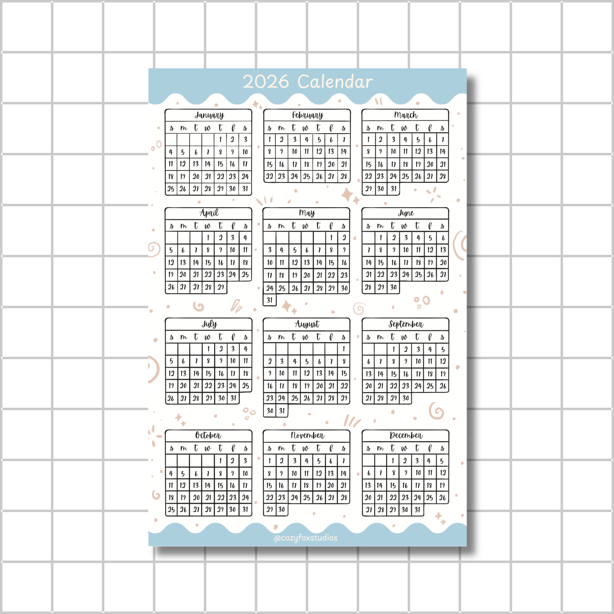 2026 Monthly Calendar Stickers - Stickers for Bullet Journaling, Planning
