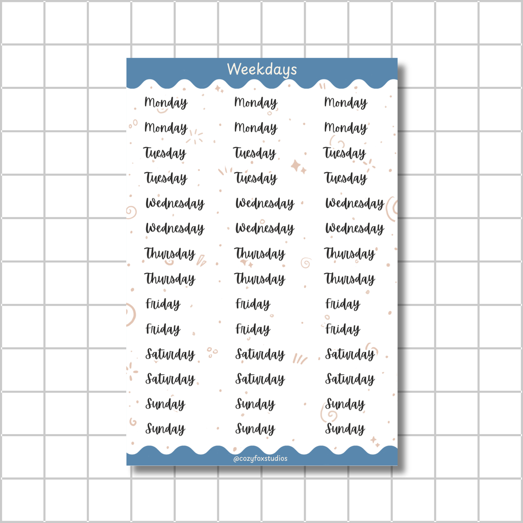 Weekday Title Stickers - Stickers for Bullet Journaling, Planning
