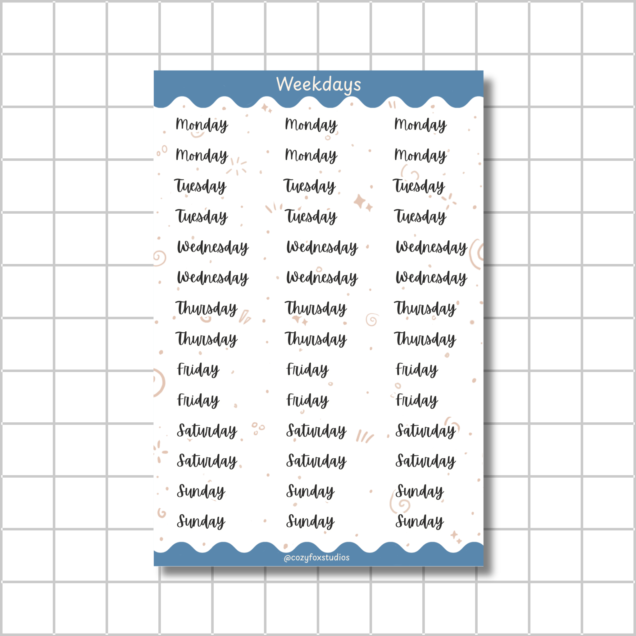 Weekday Title Stickers - Stickers for Bullet Journaling, Planning