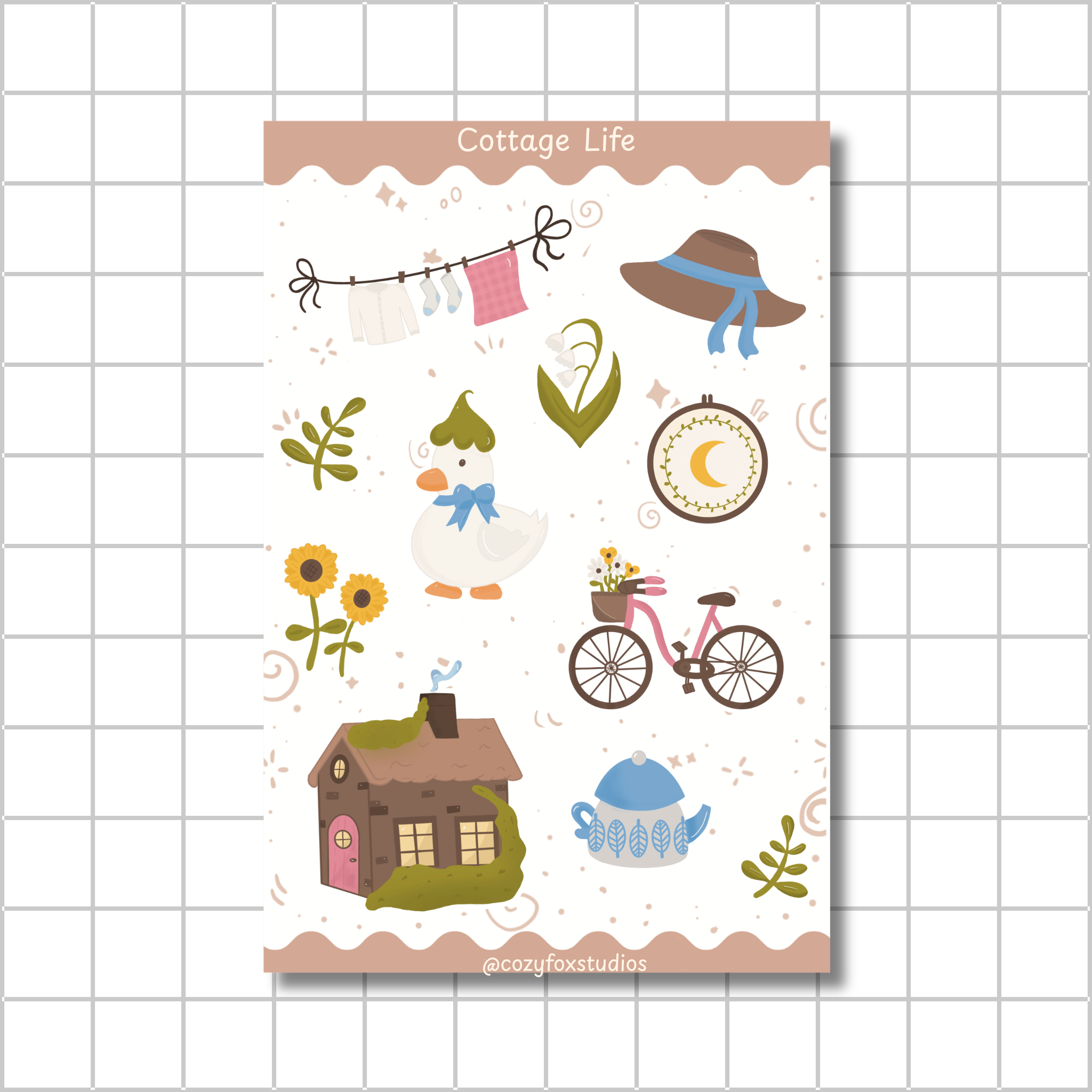 Cottagecore Sticker Sheet 🚲 - Journaling Sticker Sheet