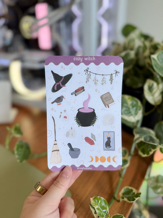 Cozy Witch Sticker Sheet - Journal Stickers