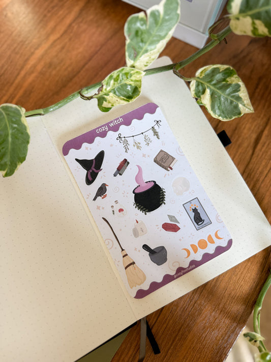 Cozy Witch Sticker Sheet - Journal Stickers
