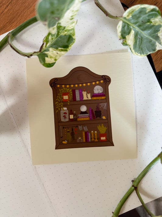 Witchy Shelf Art Print - Cozy Art Decor