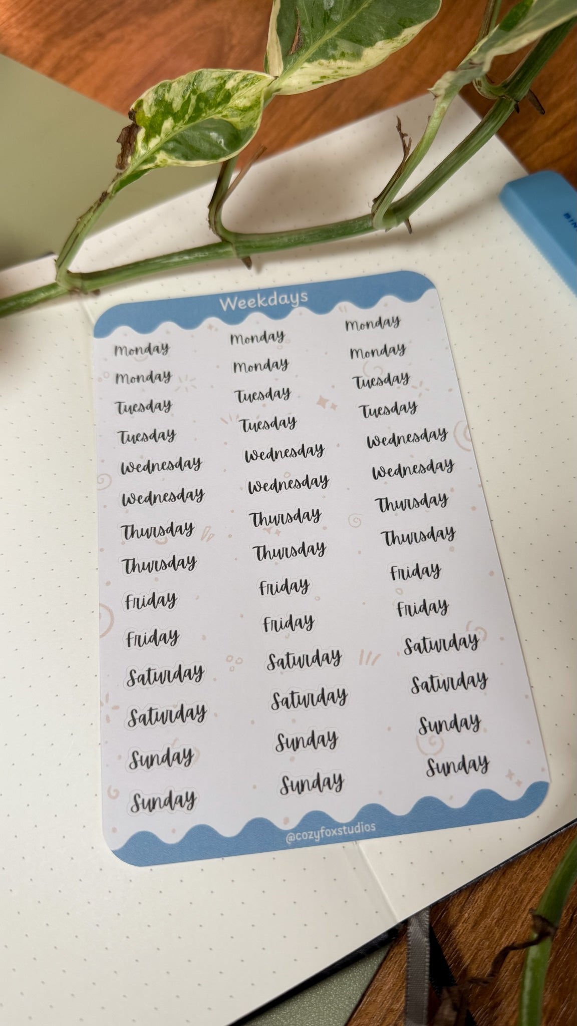 Weekday Title Stickers - Stickers for Bullet Journaling, Planning