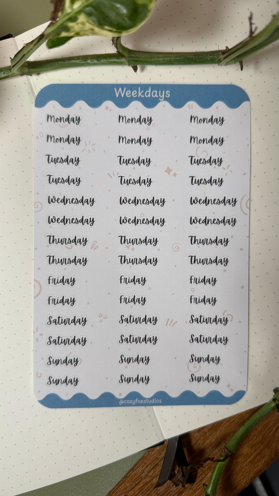 Weekday Title Stickers - Stickers for Bullet Journaling, Planning