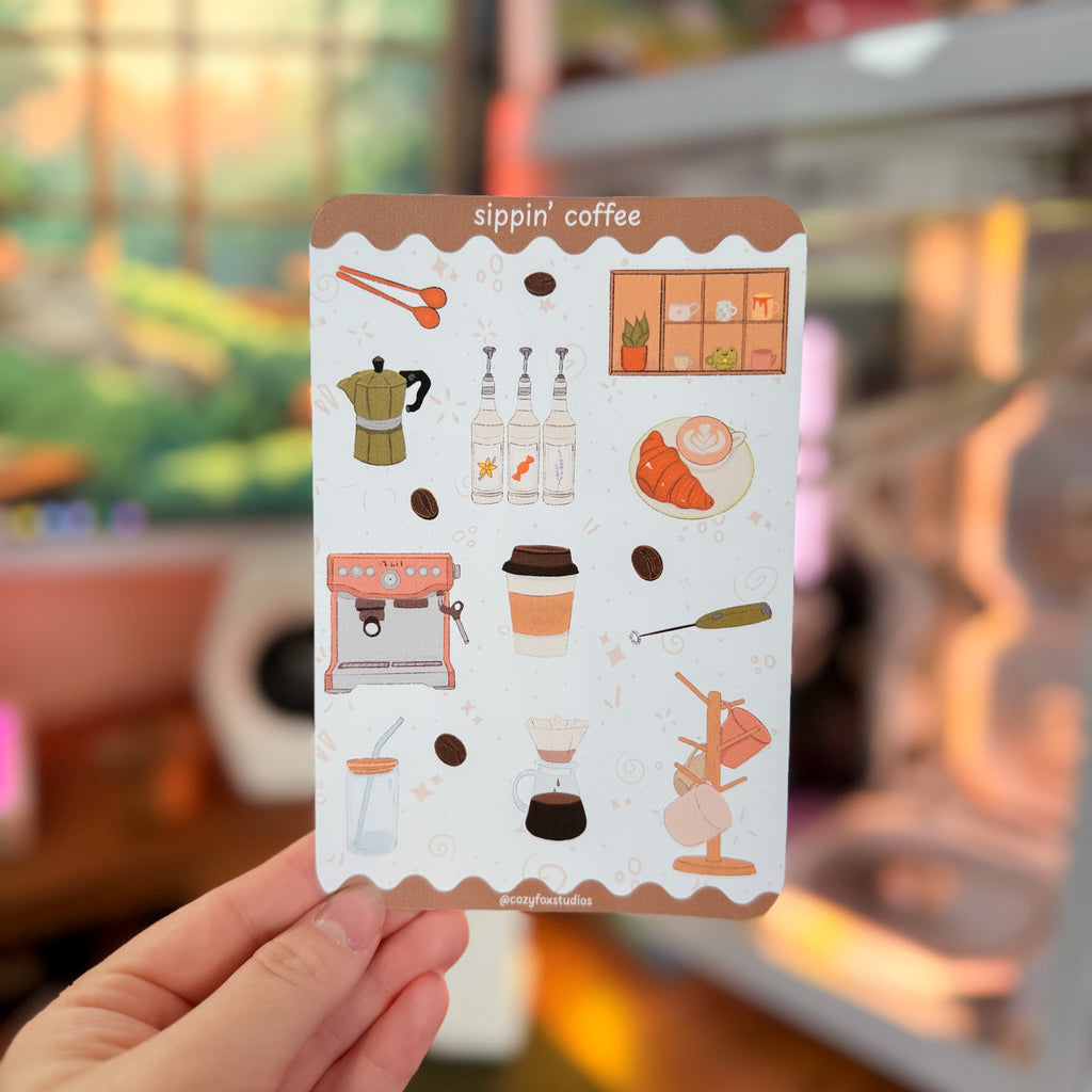 Sippin' Coffee Sticker Sheet 🍵 - Journaling Stickers