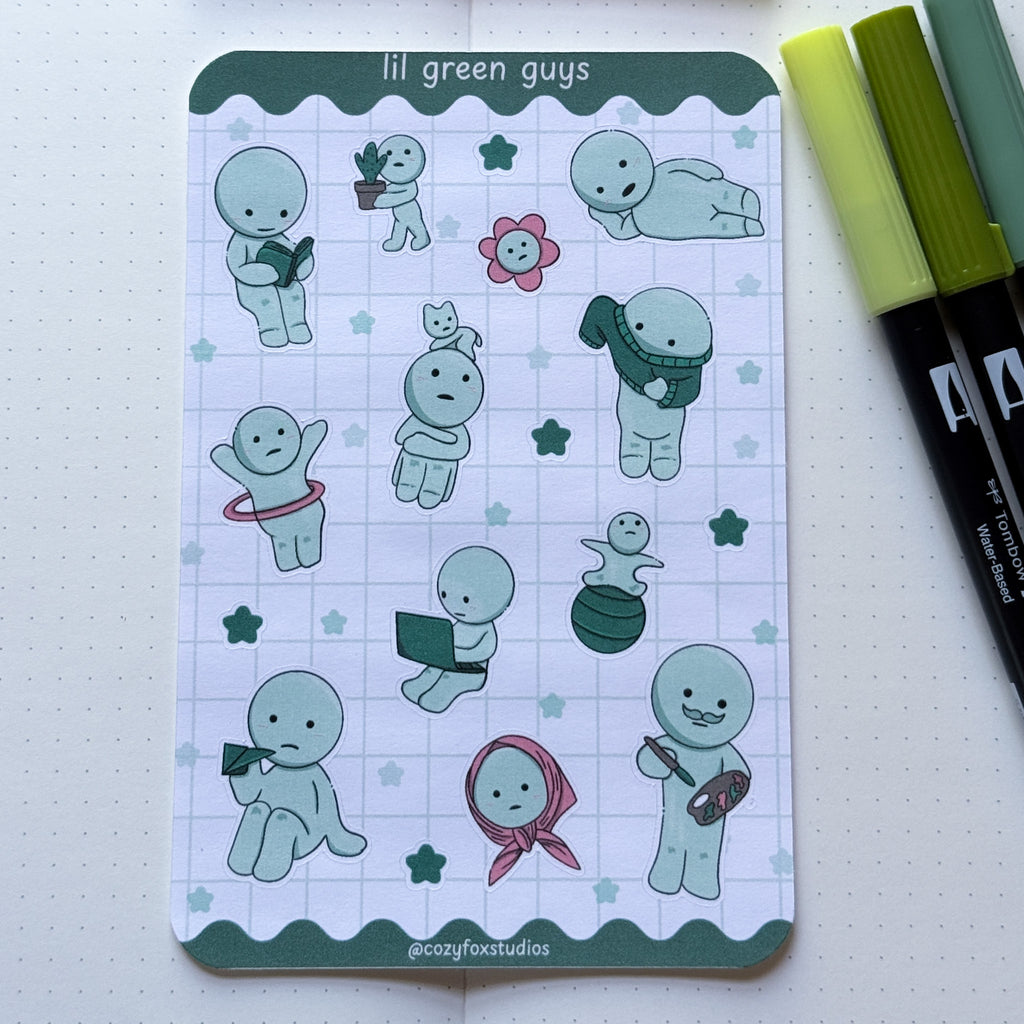 Lil Green Guys 💚 - Journaling Stickers