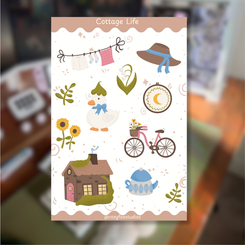 Cottagecore Sticker Sheet 🚲 - Journaling Sticker Sheet