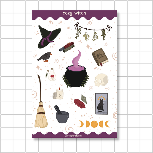 Cozy Witch Sticker Sheet - Journal Stickers