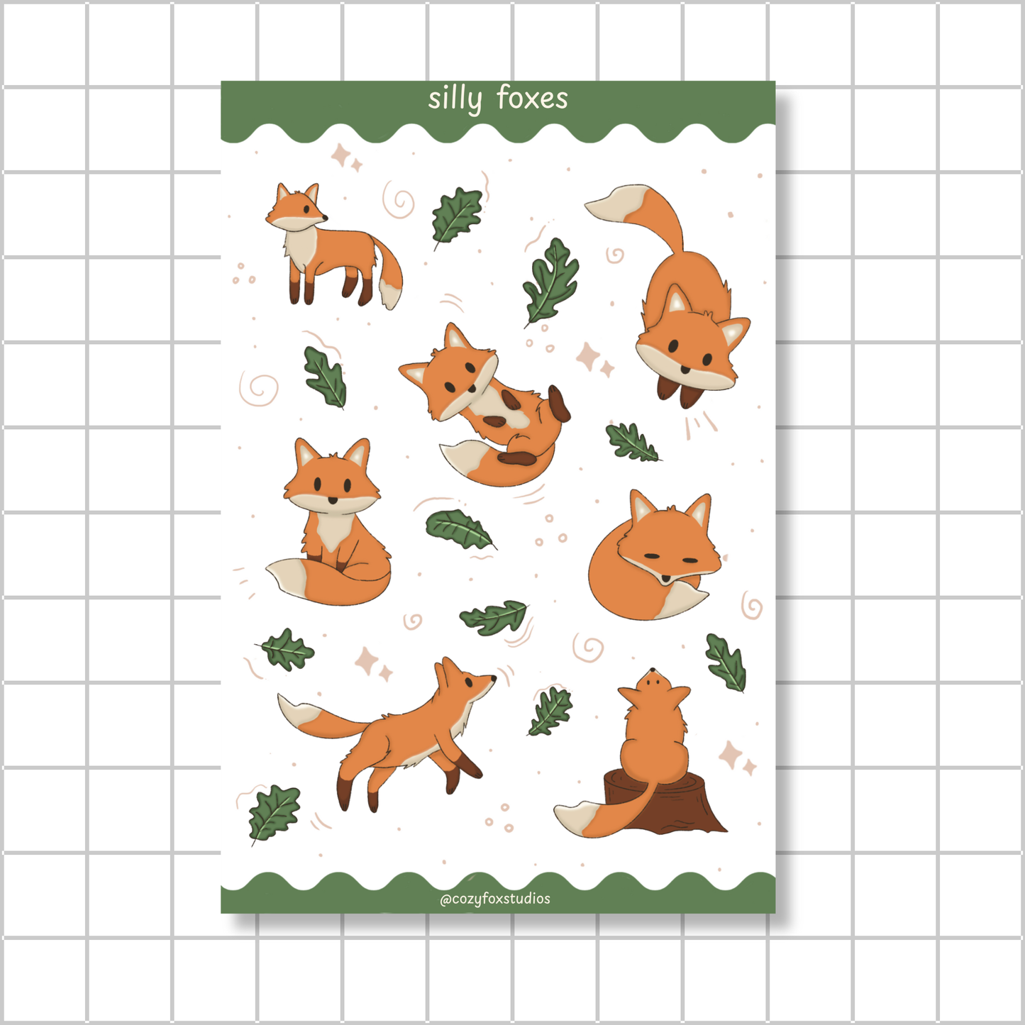 Silly Foxes Sticker Sheet - Fox Sticker Sheets