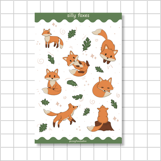 Silly Foxes Sticker Sheet - Fox Sticker Sheets