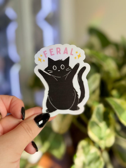 Black Cat Sticker – Feral Cat Aesthetic Vinyl Sticker for Journals